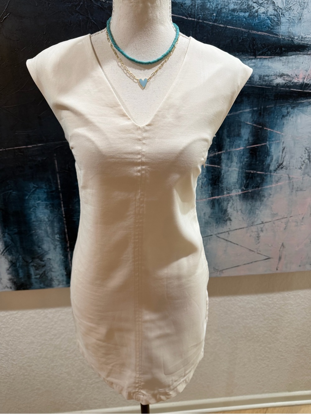 Mango Cream V-Neck Cap Sleeve Mini Dress Viscose Blend Fit and Flare Size 2